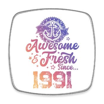 1991 awesome fresh - Square fridge magnet - white - Front