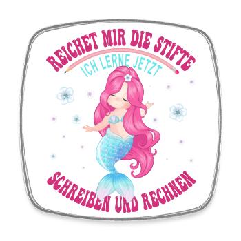 Schulanfang Schreiben Rechnen Erstklässlerin - Viereckiger Kühlschrankmagnet - Weiß - Vorne