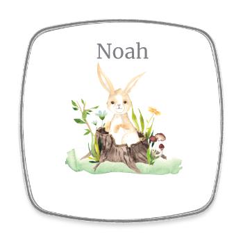 Waldtier Reh Hase Igel Blumen Name Noah - Viereckiger Kühlschrankmagnet - Weiß - Vorne