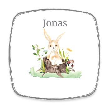 Waldtier Reh Hase Igel Blumen Name Jonas - Viereckiger Kühlschrankmagnet - Weiß - Vorne