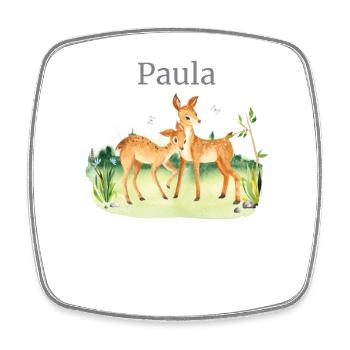 Fleurs de cerf d’animaux forestiers Nom Paula - Magnet carré - blanc - Devant