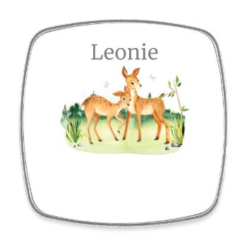 Waldtier Reh Blumen Name Leonie - Viereckiger Kühlschrankmagnet - Weiß - Vorne