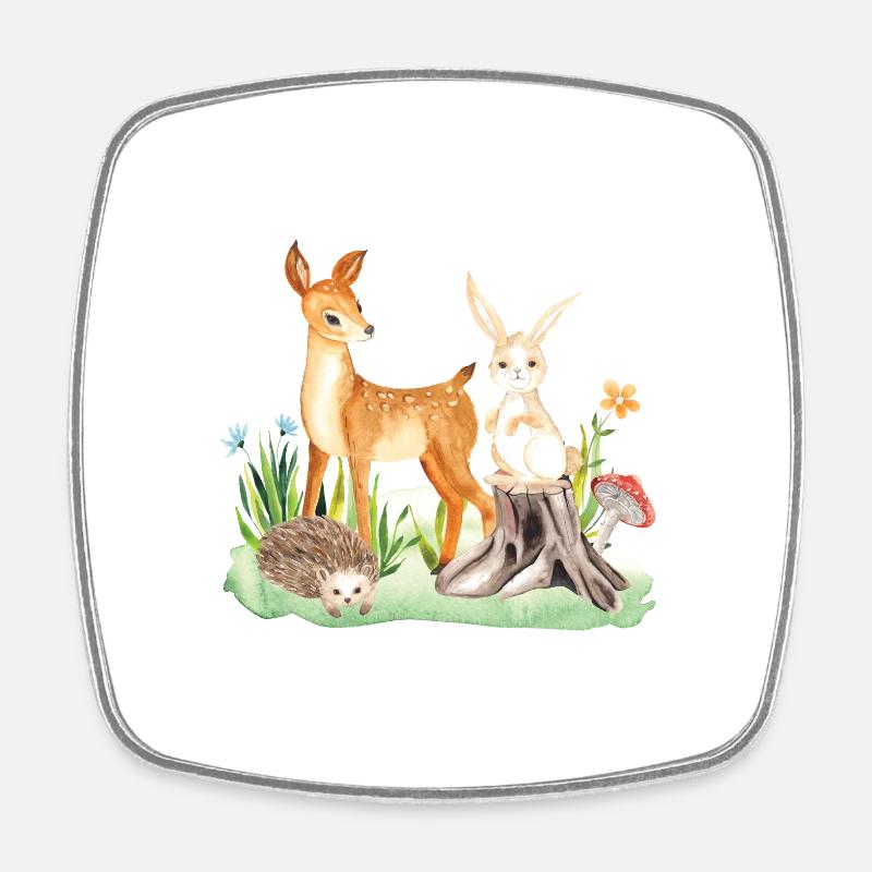 Animal cerf lapin hérisson Olivia - Magnet carré - blanc