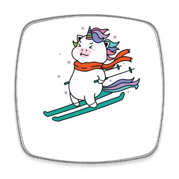 Unicorn skiing Mythical creature Sports - Square fridge magnet - white - Front