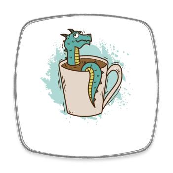 Dragon dans une tasse mignonne créature mythique - Magnet carré - blanc - Devant
