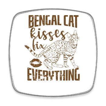 Bengal Cat Kisses fix everything Hauskatze - Viereckiger Kühlschrankmagnet - Weiß - Vorne