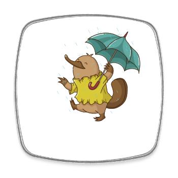 Platypus with umbrella in the rain Australia - Square fridge magnet - white - Front