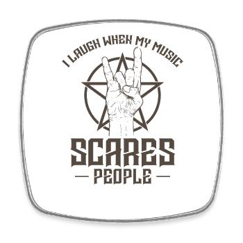I laugh when my Music scares People Heavy Metal - Viereckiger Kühlschrankmagnet - Weiß - Vorne