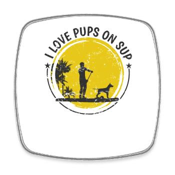 I Love Pups on SUP Stand up Paddle mit Hund - Viereckiger Kühlschrankmagnet - Weiß - Vorne