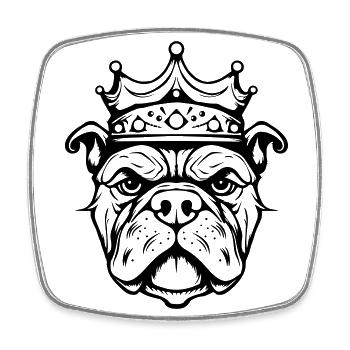 Bulldog Krone Hund König - Viereckiger Kühlschrankmagnet - Weiß - Vorne