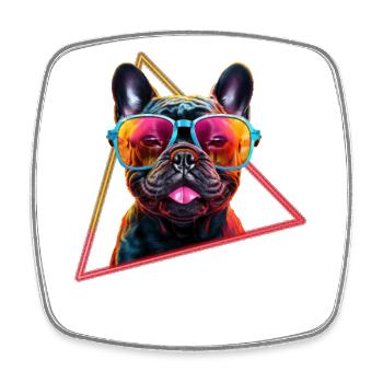 Bouledogue français avec lunettes de soleil - Magnet carré - blanc - Devant