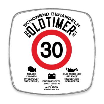 SCHONEND BEHANDELN 30. GEBURTSTAG OLDTIMER 1993 - Viereckiger Kühlschrankmagnet - Weiß - Vorne