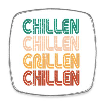 Grillen Chillen Barbecue Retro - Viereckiger Kühlschrankmagnet - Weiß - Vorne