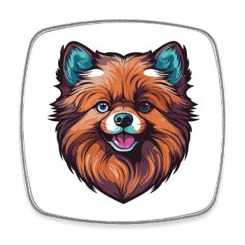 Pomeranian Hund Kopf - Viereckiger Kühlschrankmagnet - Weiß - Vorne