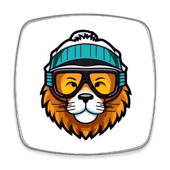 Löwe Snowboard Ski Brille Comic - Viereckiger Kühlschrankmagnet - Weiß - Vorne