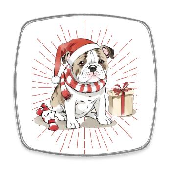 Bulldog Joyeux Noël Chien Chiens - Magnet carré - blanc - Devant
