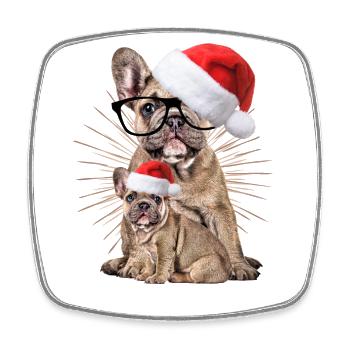 french BulldogChristmas Dog Dogs - Square fridge magnet - white - Front