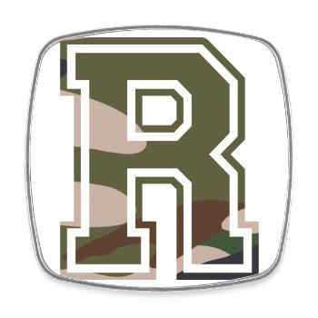 R, Monogram, Camouflage Green-Brown - Square fridge magnet - white - Front