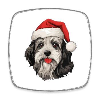 Portrait de Noël tête de chien bichon havanais - Magnet carré - blanc - Devant