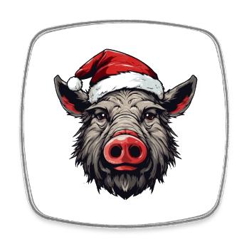 Wild Boar Head Christmas Portrait - Square fridge magnet - white - Front