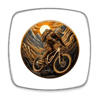 Mountain biker, mountain bike, mountains, sun - Square fridge magnet - white - Front