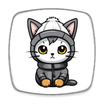 Cat Animal Baby Comic Winter - Square fridge magnet - white - Front