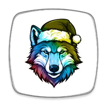 Tête de loup Noël Portrait coloré - Magnet carré - blanc - Devant