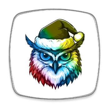 Tête de hibou Noël Portrait coloré - Magnet carré - blanc - Devant