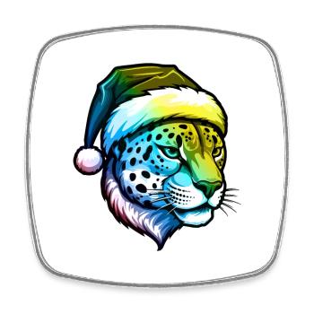Cheetah Head Christmas Portrait Colorful - Square fridge magnet - white - Front