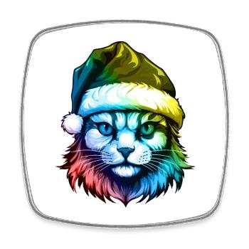 Cat Head Christmas Portrait Colorful - Square fridge magnet - white - Front