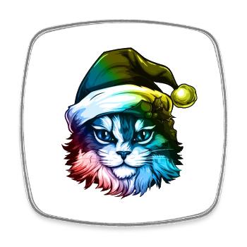 Cat Head Christmas Portrait Colorful - Square fridge magnet - white - Front