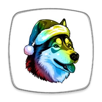 Tête de chien Husky Portrait de Noël coloré - Magnet carré - blanc - Devant
