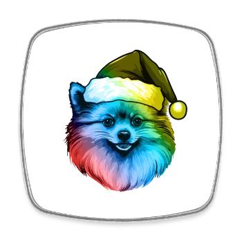 Portrait de Noël de Poméranie Chien de Poméranie coloré - Magnet carré - blanc - Devant