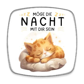 Möge die Nacht mit dir sein - Schlafshirt Katze - Viereckiger Kühlschrankmagnet - Weiß - Vorne