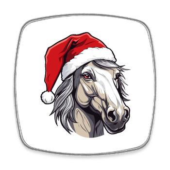 Portrait de Noël tête de cheval - Magnet carré - blanc - Devant