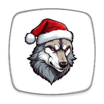 Portrait de Noël tête de loup - Magnet carré - blanc - Devant