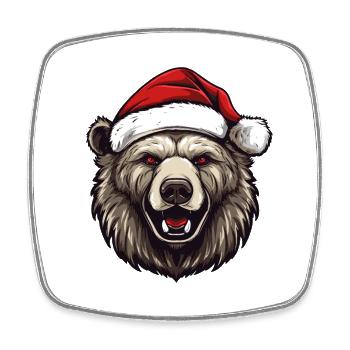 Bear Head Christmas Portrait - Square fridge magnet - white - Front