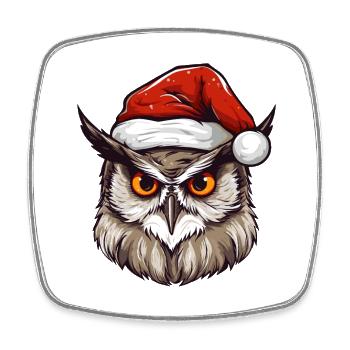 Owl Head Christmas Portrait - Square fridge magnet - white - Front