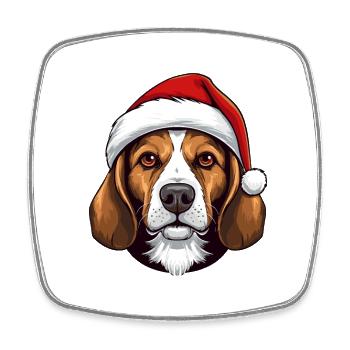 Portrait de Noël tête de chien Beagle - Magnet carré - blanc - Devant