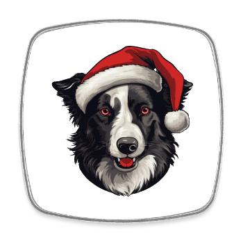 Border Collie tête de chien Noël Portrait - Magnet carré - blanc - Devant