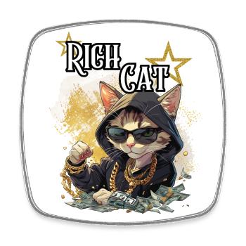 Rich Cat, Humor, Fun, Fun, Cool, Luxury, Rich, - Square fridge magnet - white - Front