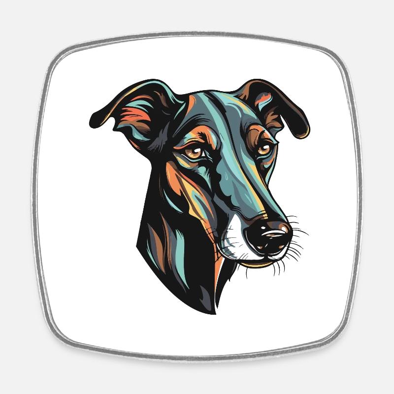 Greyhound Hund Kopf - Viereckiger Kühlschrankmagnet - Weiß