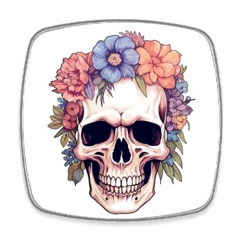 Menschlicher Schädel & Blumen 14 - Viereckiger Kühlschrankmagnet - Weiß - Vorne