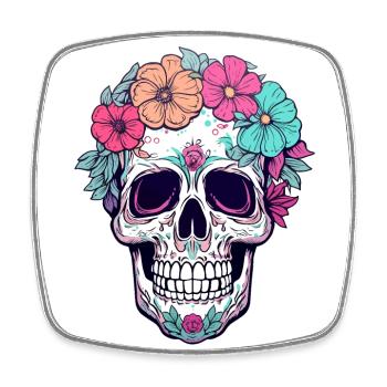 Menschlicher Schädel & Blumen 31 - Viereckiger Kühlschrankmagnet - Weiß - Vorne