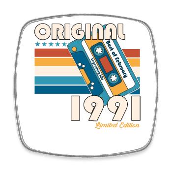 33. Geburtstag Mann Februar 1991 Mixtape Kassette - Viereckiger Kühlschrankmagnet - Weiß - Vorne