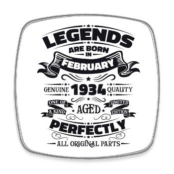 90e anniversaire homme né en février 1934 légende - Magnet carré - blanc - Devant