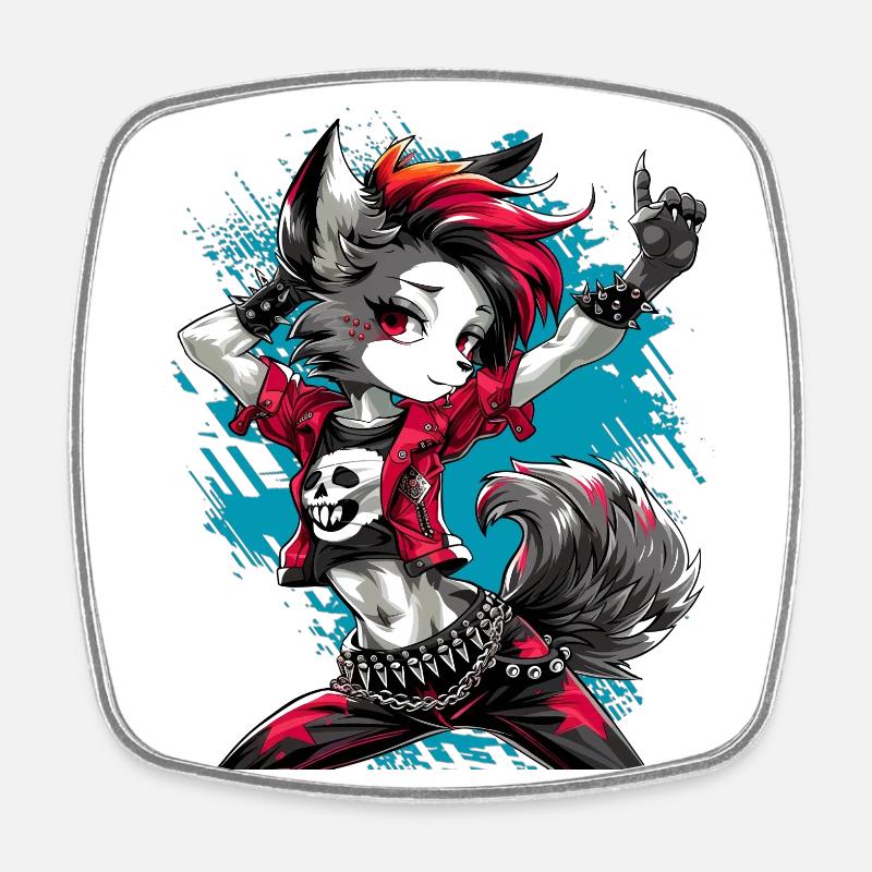 Werewolf Punk, Punk, Punkrock, Wolf, Fun, - Square fridge magnet - white