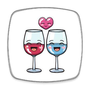Vin Rouge Couple Vin Amour Coeur Drôle - Magnet carré - blanc - Devant