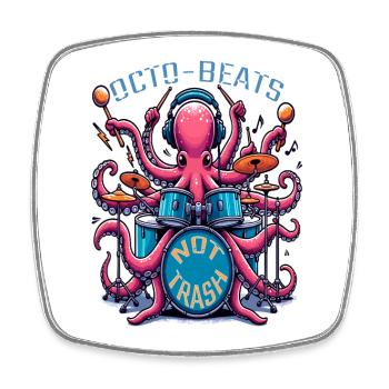 Octo Beats Not Trash, umweltfreundlicher Octopus-Schlagzeuger - Viereckiger Kühlschrankmagnet - Weiß - Vorne