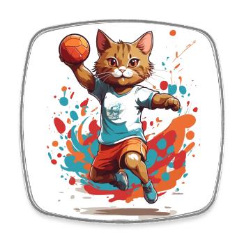 Handball, chat, streetwear et style iconique - Magnet carré - blanc - Devant